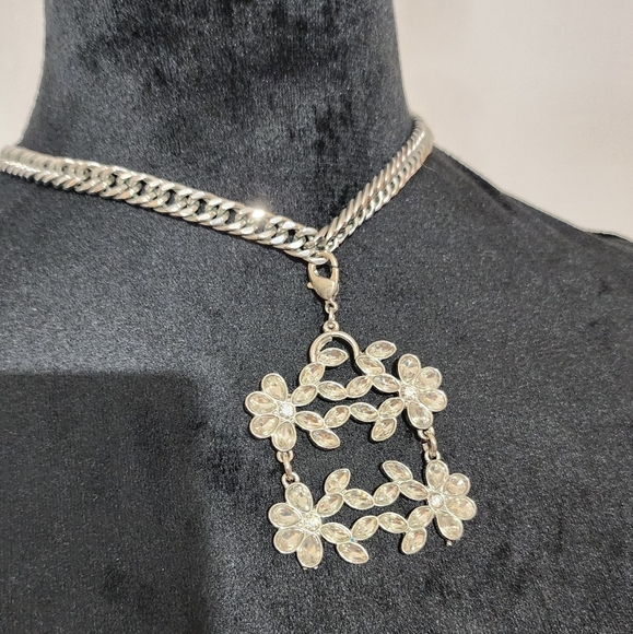 VINTAGE SPERRY PAT PEND Stainless Steel Crystal Pendant Necklace Bold 70s - Picture 4 of 11